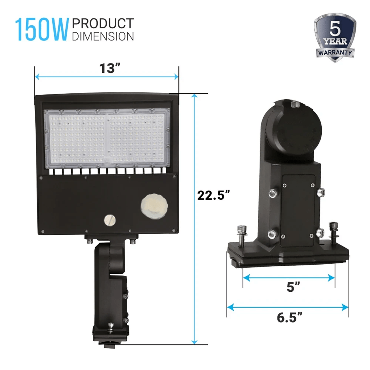 LED Pole Light with Photocell & Motion Sensor, 150W/120W/100W Wattage Adjustable, 5700K,133 LM/W, IP65, AC120-277V, Bronze, Universal Mount, Parking Lot Lights Outdoor Commercial Area Street Lighting, Gen14B