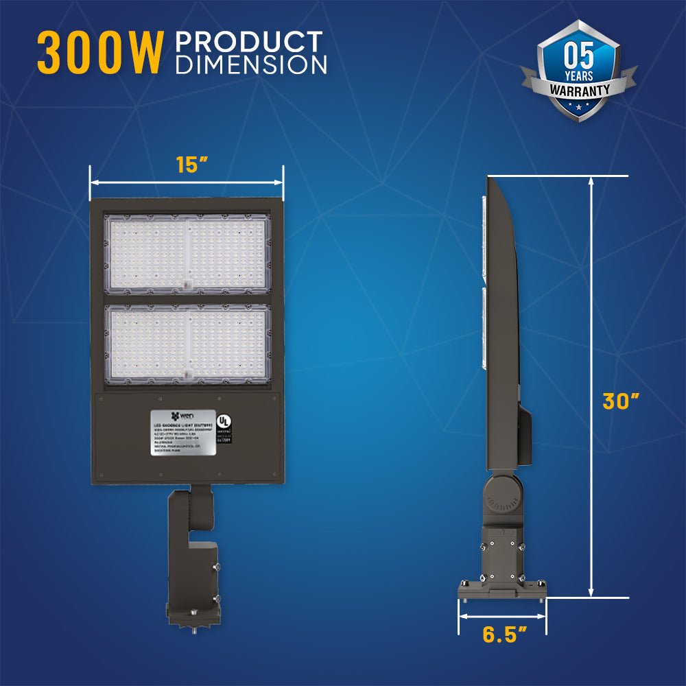 LED Pole Lights Outdoor 300W/240W/200W Wattage Adjustable, 5700K, 133 LM/W, Universal Mount (Adjustable Slip Fitter + Wall Mount), Bronze, IP65 Waterproof, AC120-277V, LED Parking Lot Lights - Commercial Area Street Security Lights
