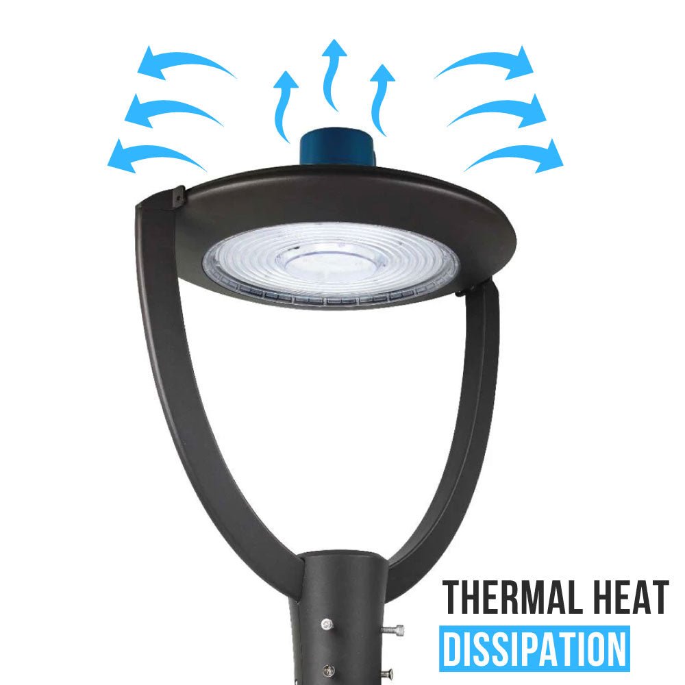 LED Post Top Light With Photocell 75W, 5700K, AC120-277V, UL, DLC Listed, IP65 Waterproof, Dimmable, Bronze, For Street Yard Garden Lighting