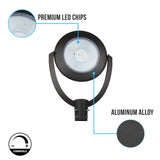 LED Post Top Light With Photocell 75W, 5700K, AC120-277V, UL, DLC Listed, IP65 Waterproof, Dimmable, Bronze, For Street Yard Garden Lighting