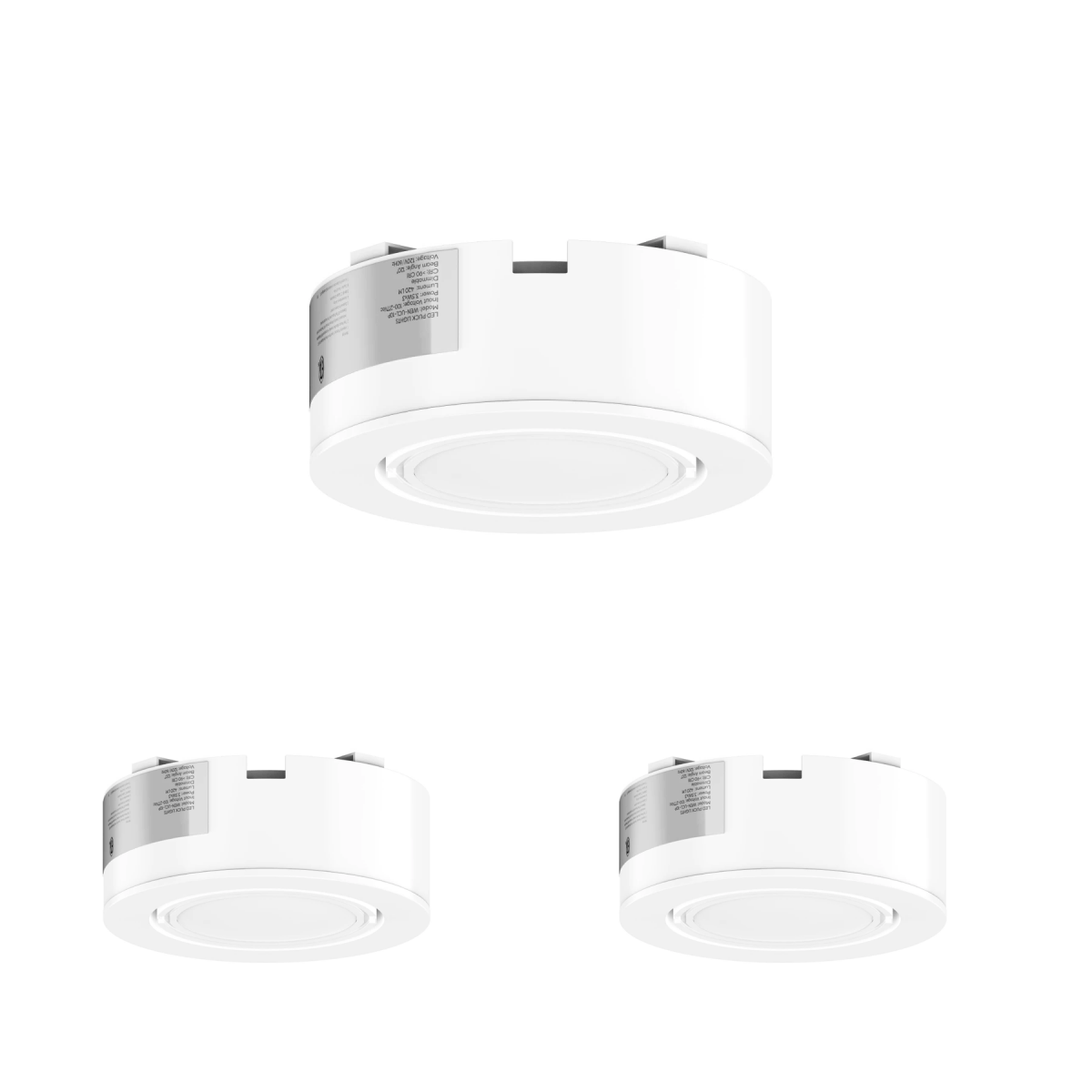 LED Puck Lights, 3-Piece Kit Direct Plug-In, Dimmable, 3x3 Watts, 3x140 LM, White, Linkable LED Under Counter Lights for Kitchen, Desk