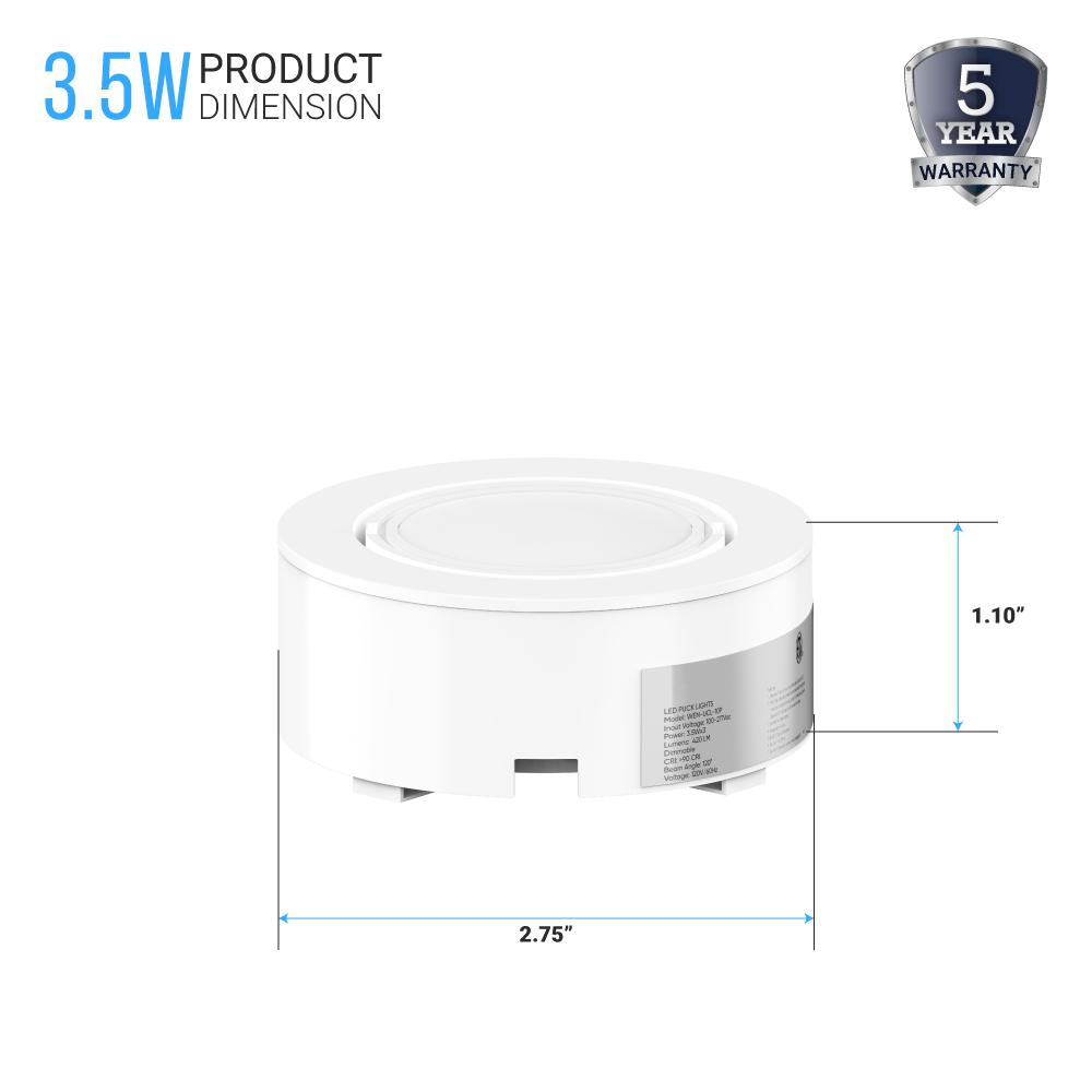 LED Puck Lights, 3-Piece Kit Direct Plug-In, Dimmable, 3x3 Watts, 3x140 LM, White, Linkable LED Under Counter Lights for Kitchen, Desk