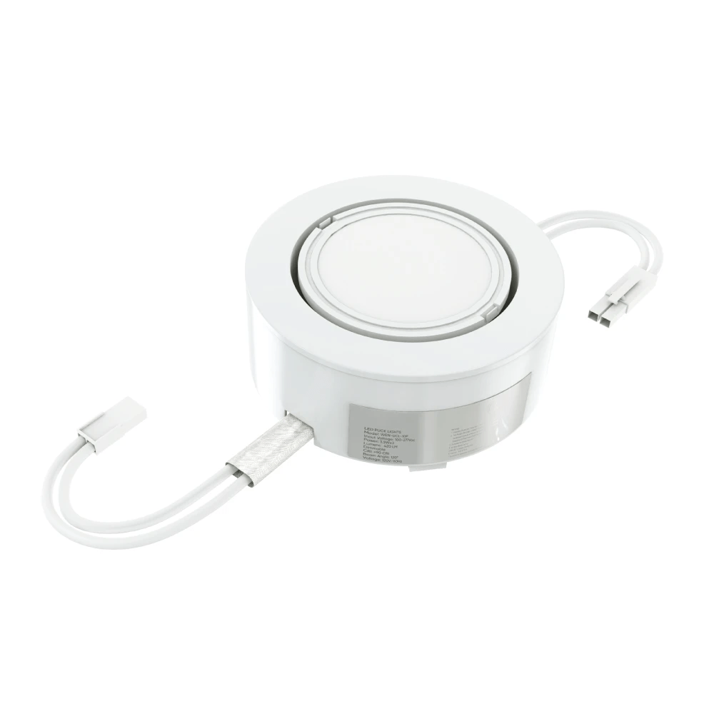 LED Puck Lights, 3-Piece Kit Direct Plug-In, Dimmable, 3x3 Watts, 3x140 LM, White, Linkable LED Under Counter Lights for Kitchen, Desk