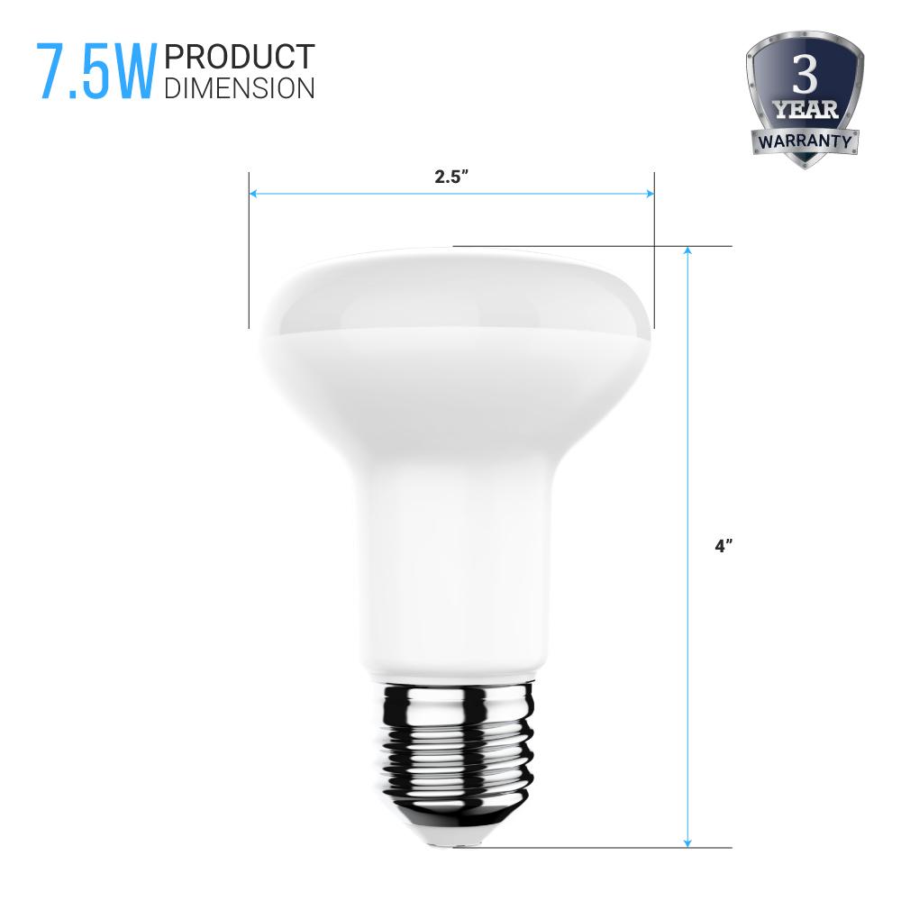 LED R20/BR20 Bulbs - 5000K - Day Light White - 7.5Watts - 50 Watt Equivalent