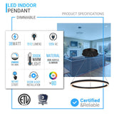 LED Ring Chandelier, 1-Ring, 38W, 3000K, 1512LM, Dimmable, Diameter 23.6''×71''