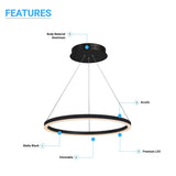 LED Ring Chandelier, 1-Ring, 38W, 3000K, 1512LM, Dimmable, Diameter 23.6''×71''