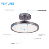 LED Semi-Flush Mount Light, 28W, 1950 Lumens, Dimmable, Round Close To Ceiling Lights