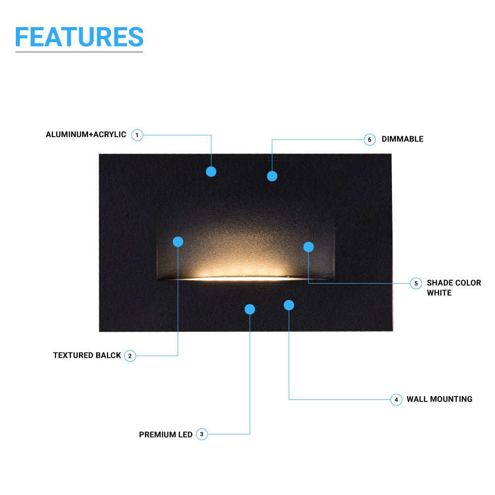 LED Step Lights 3W 3000K (Warm White), 120 LM, 120V, Rectangle, ETL Listed, Dimmable, Wet Location, Indoor Outdoor Stair Lights