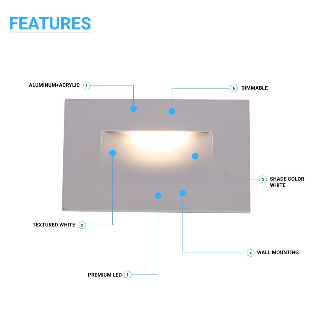 LED Step Lights 3W 3000K (Warm White), 120 LM, 120V, Rectangle, ETL Listed, Dimmable, Wet Location, Indoor Outdoor Stair Lights
