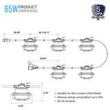 LED String Work Lights With Cage, 65W 5000K, 50ft, 8000LM , IP65, 5 Lights Per Bunch,  Linkable, for Construction Sites, Renovation, Mine Cave, Hanging String Lights