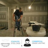 LED String Work Lights With Cage, 65W 5000K, 50ft, 8000LM , IP65, 5 Lights Per Bunch,  Linkable, for Construction Sites, Renovation, Mine Cave, Hanging String Lights