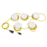 LED String Work Lights With Cage, 65W 5000K, 50ft, 8000LM , IP65, 5 Lights Per Bunch,  Linkable, for Construction Sites, Renovation, Mine Cave, Hanging String Lights