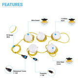 LED String Work Lights With Cage, 65W 5000K, 50ft, 8000LM , IP65, 5 Lights Per Bunch,  Linkable, for Construction Sites, Renovation, Mine Cave, Hanging String Lights