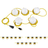 LED String Work Lights With Cage, 65W 5000K, 50ft, 8000LM , IP65, 5 Lights Per Bunch,  Linkable, for Construction Sites, Renovation, Mine Cave, Hanging String Lights
