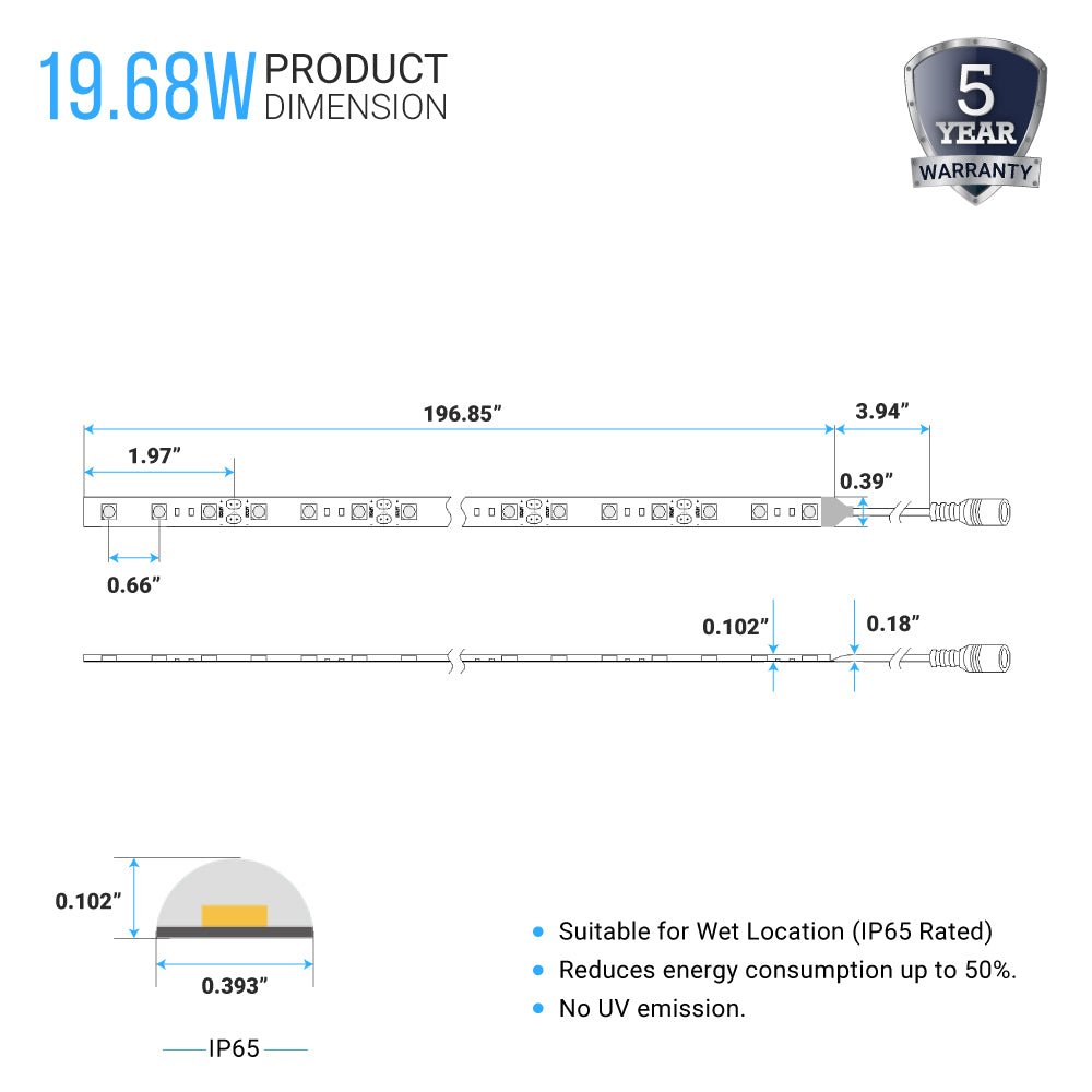 LED Strip Lights, IP20, 16.4ft, Dimmable, 12V, SMD 3528, 60 leds/Meter, 192 Lumens/ft, UL, RoHS Listed, LED Lights for Bedroom, Kitchen, Home Decoration