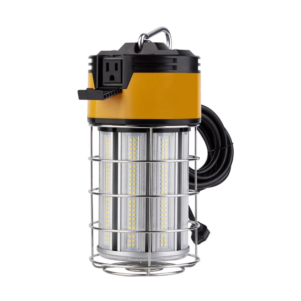 LED Temporary Work Lights with Cage, 100W 5000K, Plug and Play, Linkable, 12000LM, IP64, Portable Hanging Lighting for Construction Jobsite