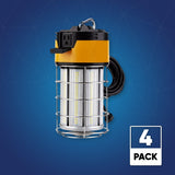 LED Temporary Work Lights with Cage, 100W 5000K, Plug and Play, Linkable, 12000LM, IP64, Portable Hanging Lighting for Construction Jobsite