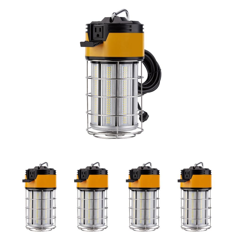LED Temporary Work Lights with Cage, 100W 5000K, Plug and Play, Linkable, 12000LM, IP64, Portable Hanging Lighting for Construction Jobsite