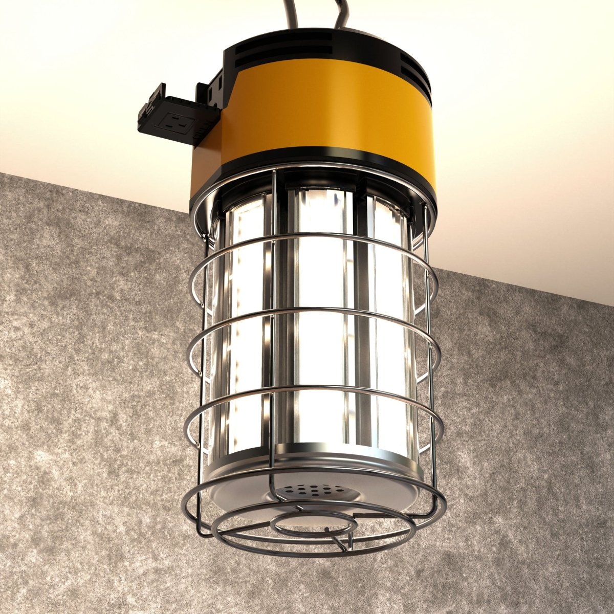 LED Temporary Work Lights with Cage, 100W 5000K, Plug and Play, Linkable, 12000LM, IP64, Portable Hanging Lighting for Construction Jobsite