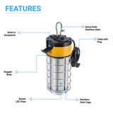 LED Temporary Work Lights with Cage, 150W 5000K 18000LM Plug and Play, Linkable, Jobsite Lighting, IP64, Portable Hanging Work Construction Light