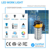LED Temporary Work Lights with Cage, 150W 5000K 18000LM Plug and Play, Linkable, Jobsite Lighting, IP64, Portable Hanging Work Construction Light