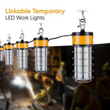 LED Temporary Work Lights with Cage, 150W 5000K 18000LM Plug and Play, Linkable, Jobsite Lighting, IP64, Portable Hanging Work Construction Light