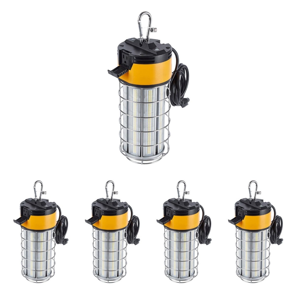 LED Temporary Work Lights with Cage, 150W 5000K 18000LM Plug and Play, Linkable, Jobsite Lighting, IP64, Portable Hanging Work Construction Light