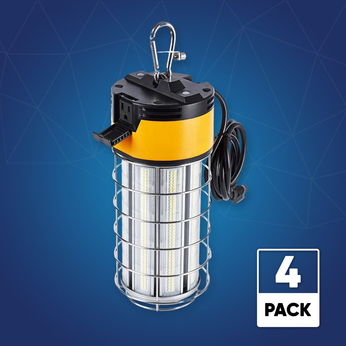 LED Temporary Work Lights with Cage, 150W 5000K 18000LM Plug and Play, Linkable, Jobsite Lighting, IP64, Portable Hanging Work Construction Light