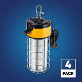 LED Temporary Work Lights with Cage, 150W 5000K 18000LM Plug and Play, Linkable, Jobsite Lighting, IP64, Portable Hanging Work Construction Light