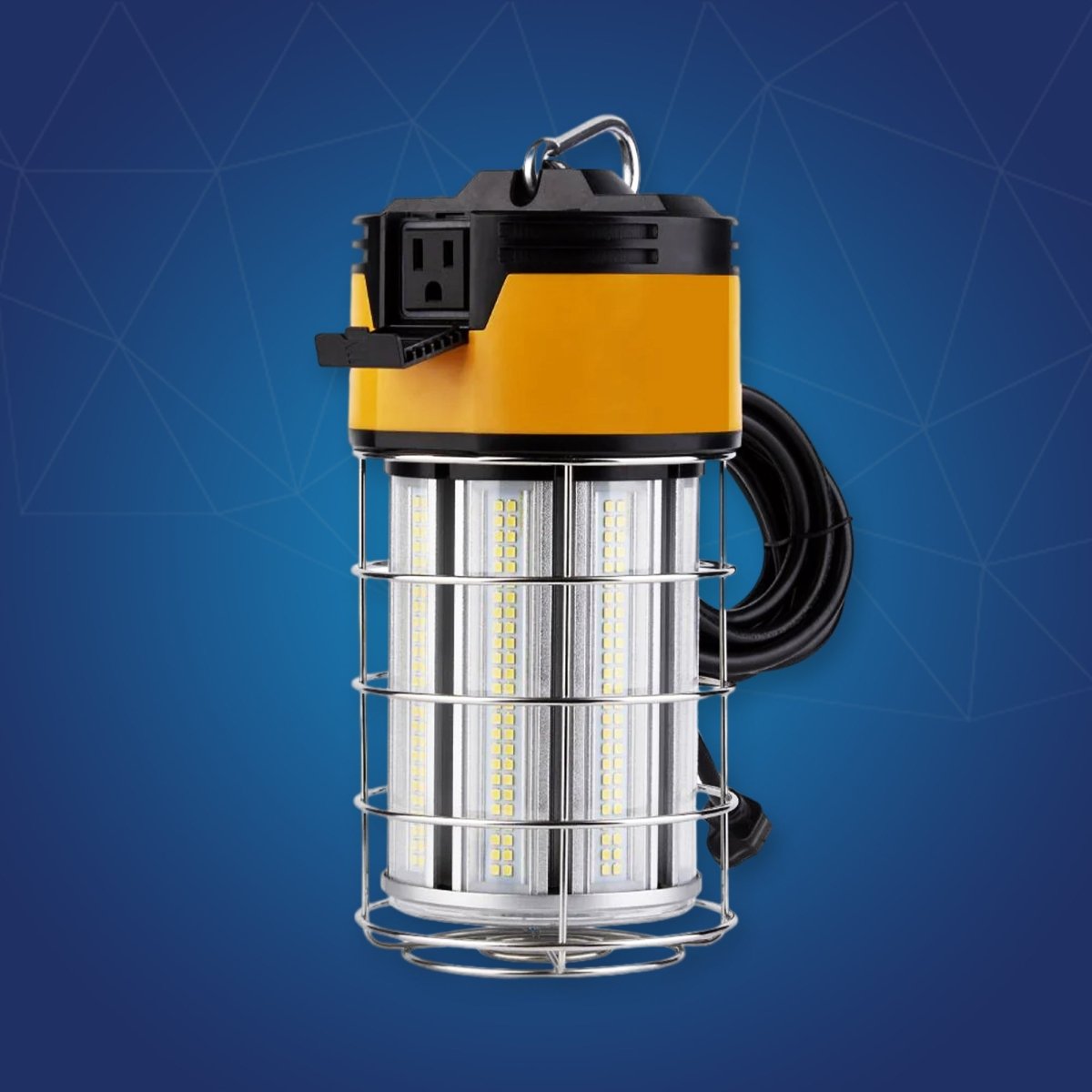 LED Temporary Work Lights with Cage, 150W 5000K 18000LM Plug and Play, Linkable, Jobsite Lighting, IP64, Portable Hanging Work Construction Light