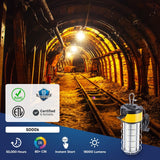LED Temporary Work Lights with Cage, 150W 5000K 18000LM Plug and Play, Linkable, Jobsite Lighting, IP64, Portable Hanging Work Construction Light