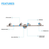 LED Track Lighting, Brushed Nickel Finish, Dimmable, 3000K, Flush Mount Spotlight Ceiling, Directional Ceiling Light for Dining Room, Bedroom, Office