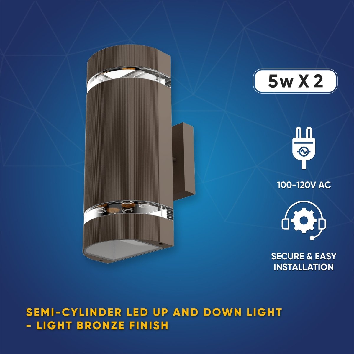 LED Up and Down Lights Outdoor, Semi Cylinder, 2X5W, AC100- 277V, Outdoor Wall Light ETL, RoHS Listed, Waterproof Outdoor Wall Lamps