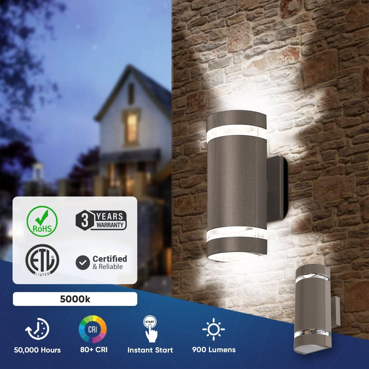 LED Up and Down Lights Outdoor, Semi Cylinder, 2X5W, AC100- 277V, Outdoor Wall Light ETL, RoHS Listed, Waterproof Outdoor Wall Lamps