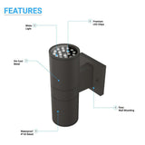 LED Up & Down Lights Outdoor, Cylinder, 12WX2, AC100- 277V, 80-90 Lm/W, IP65, Light Bronze Finish, Double Side