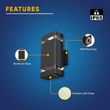 LED Up & Down Wall Lights Outdoor, Square, 2x6W, AC100- 277V, Waterproof Wall Sconce in 2 Lights, ETL-Listed, 80-90 Lumens/W