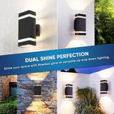 LED Up & Down Wall Lights Outdoor, Square, 2x6W, AC100- 277V, Waterproof Wall Sconce in 2 Lights, ETL-Listed, 80-90 Lumens/W