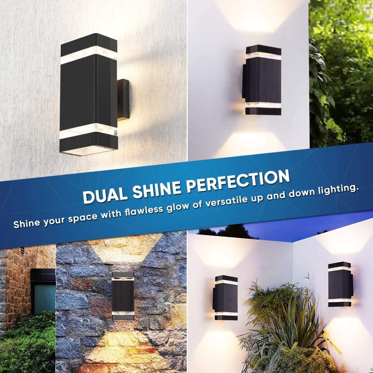 LED Up & Down Wall Lights Outdoor, Square, 2x6W, AC100- 277V, Waterproof Wall Sconce in 2 Lights, ETL-Listed, 80-90 Lumens/W