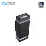LED Up & Down Wall Lights Outdoor, Square, 2x6W, AC100- 277V, Waterproof Wall Sconce in 2 Lights, ETL-Listed, 80-90 Lumens/W