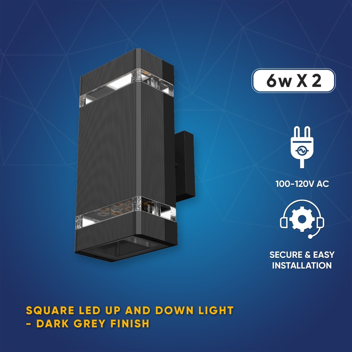 LED Up & Down Wall Lights Outdoor, Square, 2x6W, AC100- 277V, Waterproof Wall Sconce in 2 Lights, ETL-Listed, 80-90 Lumens/W