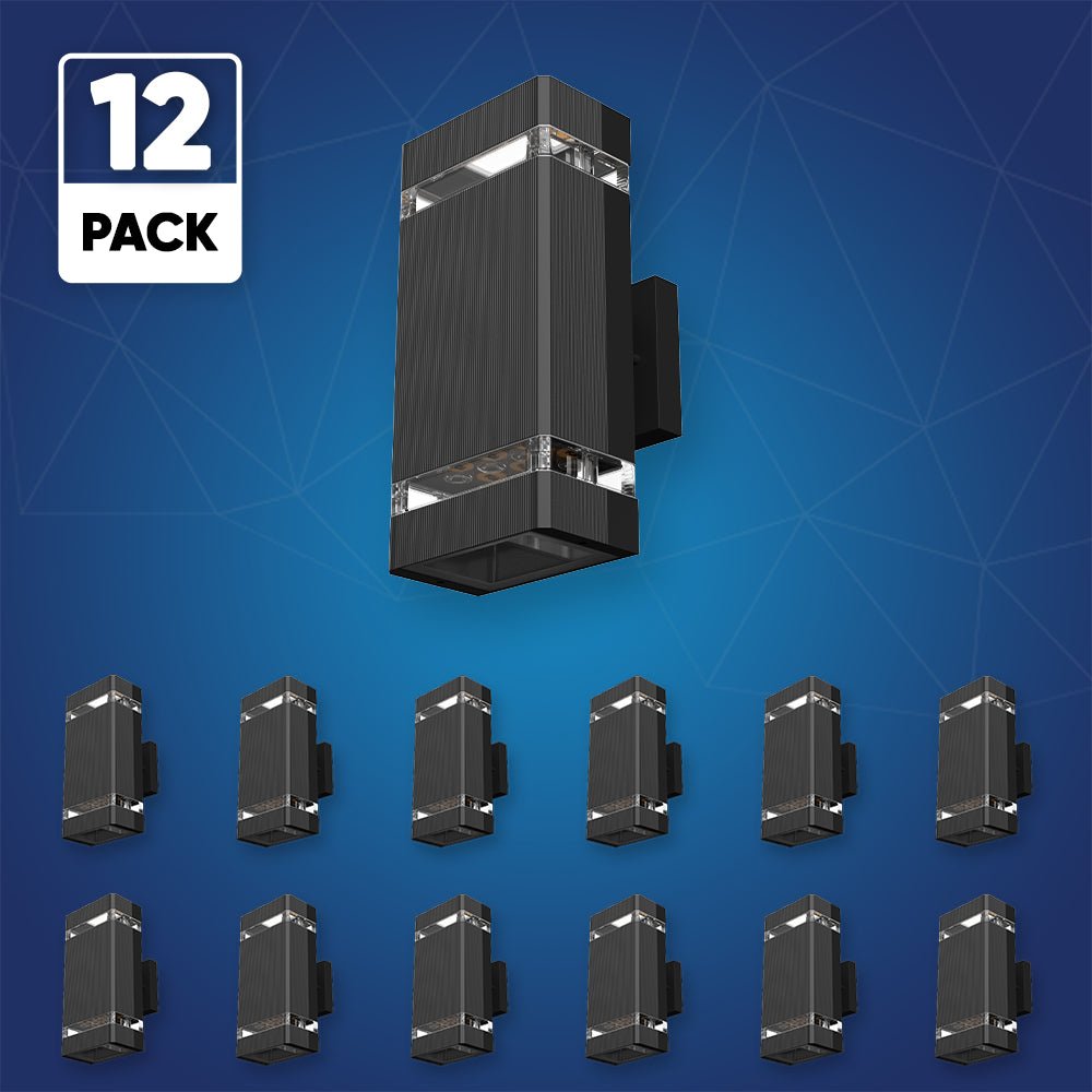 LED Up & Down Wall Lights Outdoor, Square, 2x6W, AC100- 277V, Waterproof Wall Sconce in 2 Lights, ETL-Listed, 80-90 Lumens/W