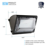 LED Wall Pack Light with Dusk-to-Dawn Photocell 80W 10,200 Lumens, 5700K Bronze Finish - Forward Throw, IP65 Waterproof Outdoor Wall Light Fixture, Commercial Security Lighting