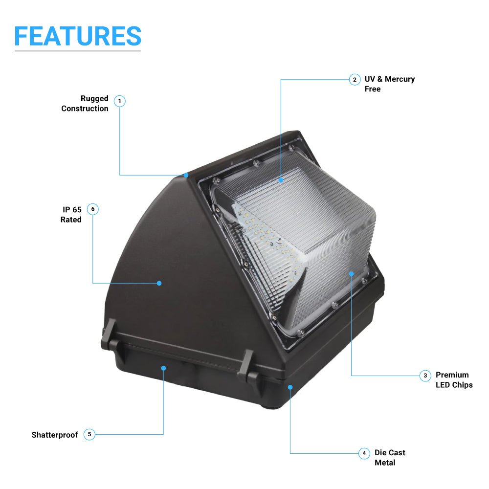 LED Wall Pack Light without Photocell 80W 5700K Forward Throw, IP65 Waterproof, 10400LM,  UL, DLC Certified, Outdoor Commercial Security Light, For Porch Garage Warehouse Security Flood Lighting