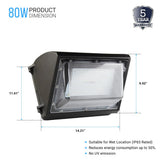LED Wall Pack Light without Photocell 80W 5700K Forward Throw, IP65 Waterproof, 10400LM,  UL, DLC Certified, Outdoor Commercial Security Light, For Porch Garage Warehouse Security Flood Lighting