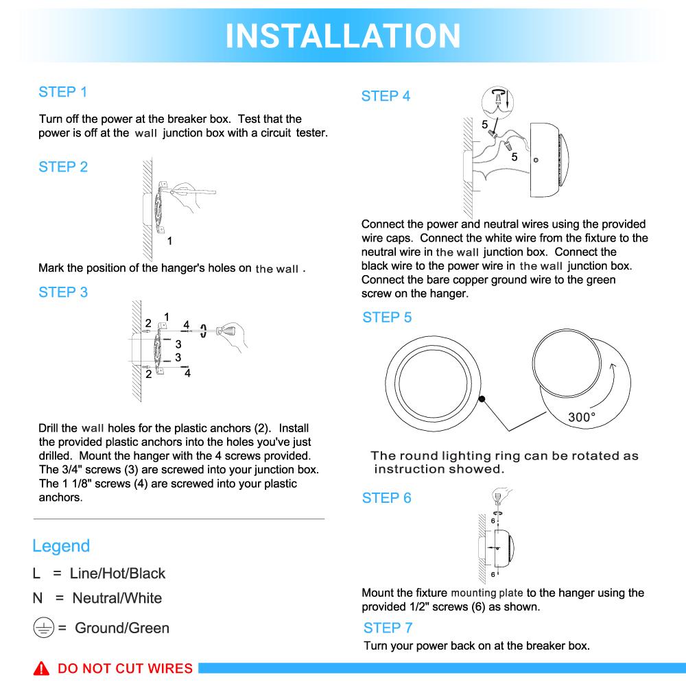 LED Wall Sconce Light, 7W, 3000K (Warm White), Dimmable, Modern Indoor Wall Mount Sconces