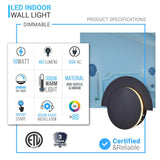 LED Wall Sconce Light For Living Room Lighting, 10W 3000K (Warm White) 483LM 120V Dimmable, Round
