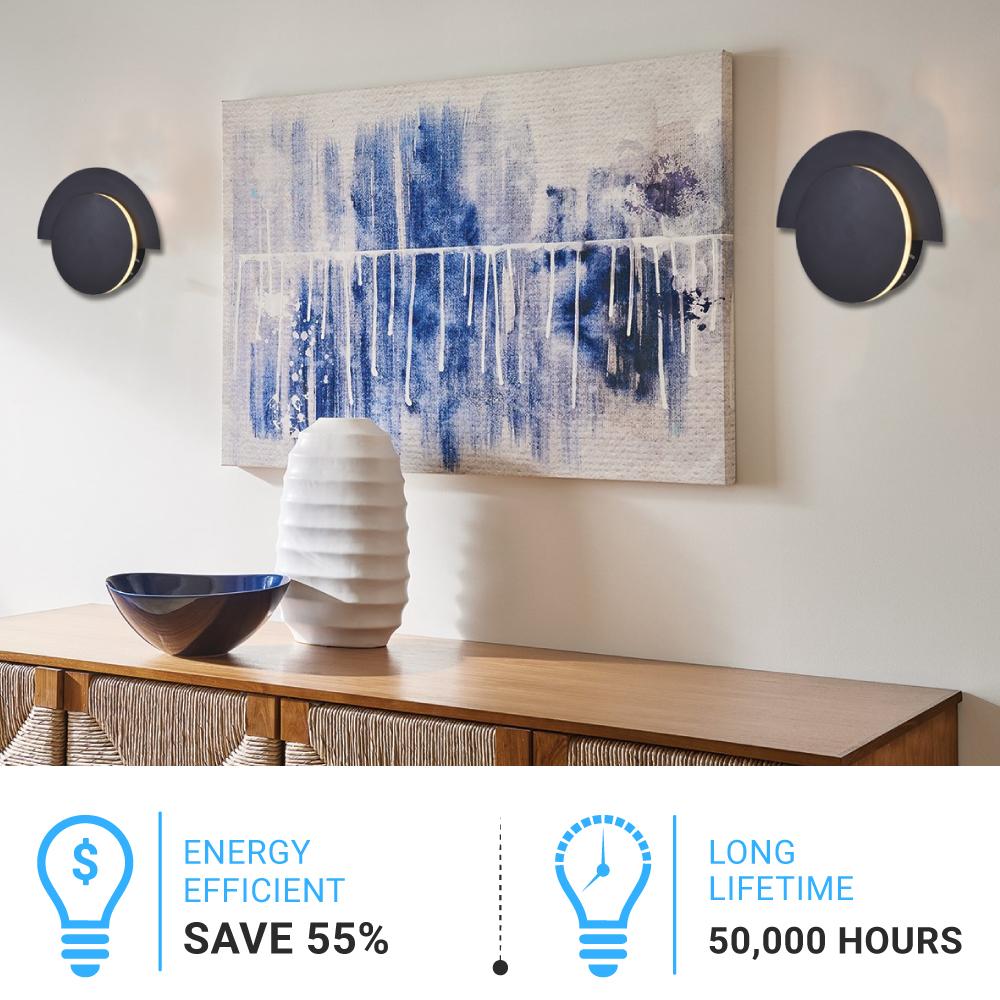 LED Wall Sconce Light For Living Room Lighting, 10W 3000K (Warm White) 483LM 120V Dimmable, Round