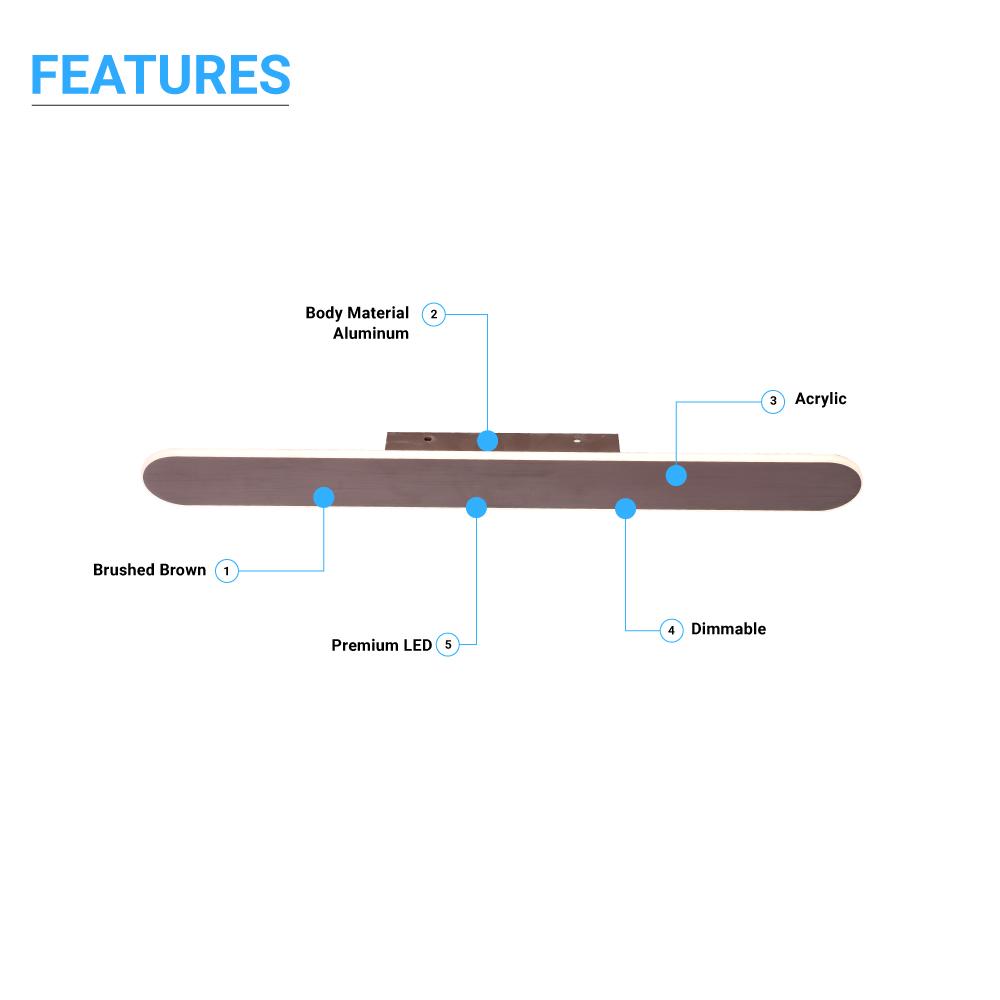 LED Wall Sconce with Brushed brown Body Finish, 26W, 3000K, 1300LM, Dimmable, Aluminum Body Material