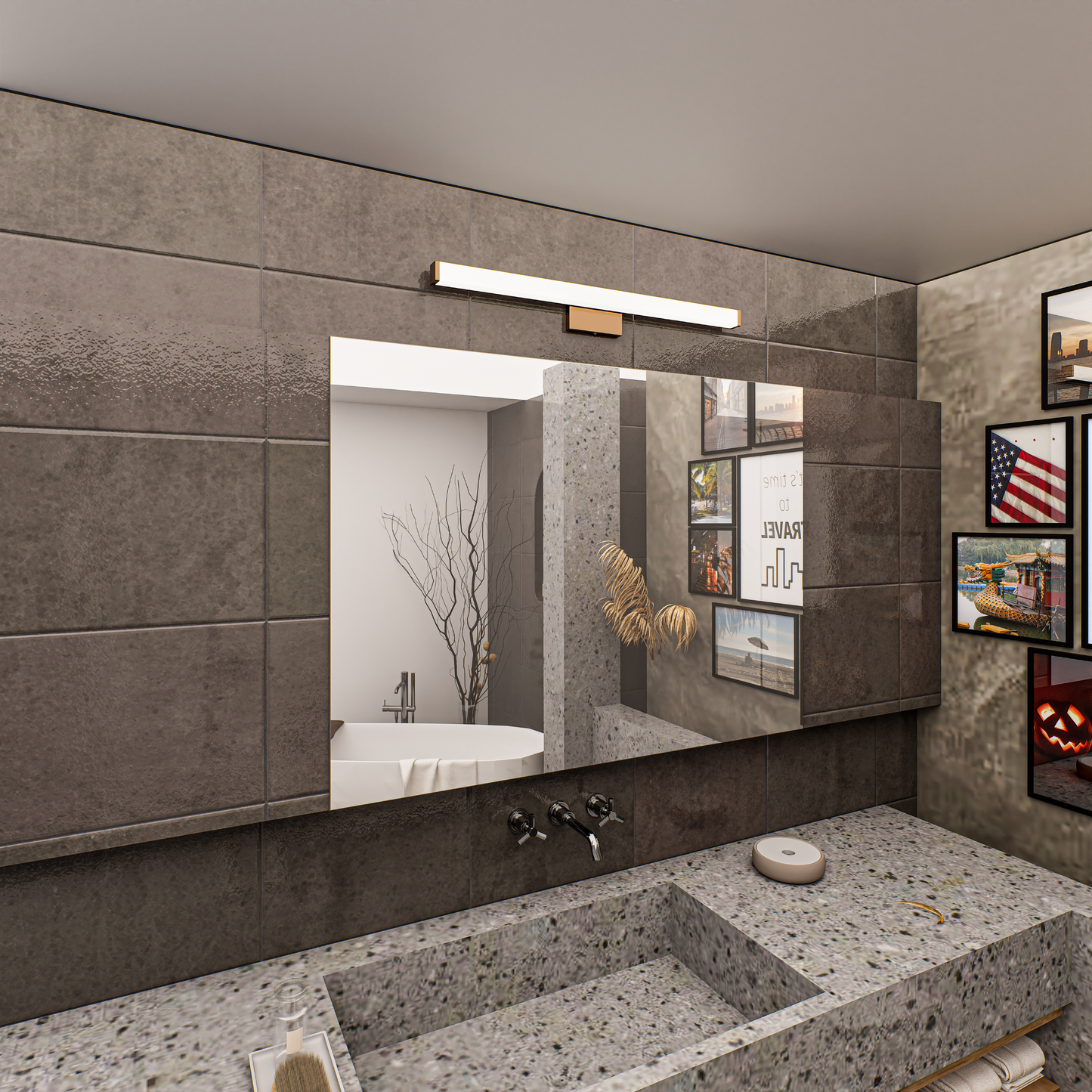 Bathroom Light Fixtures, Wall Mount, 24 inch/36 inch/48 inch, ETL Listed, Dimmable, Waterproof  Vanity Lighting, Rectangle Shape