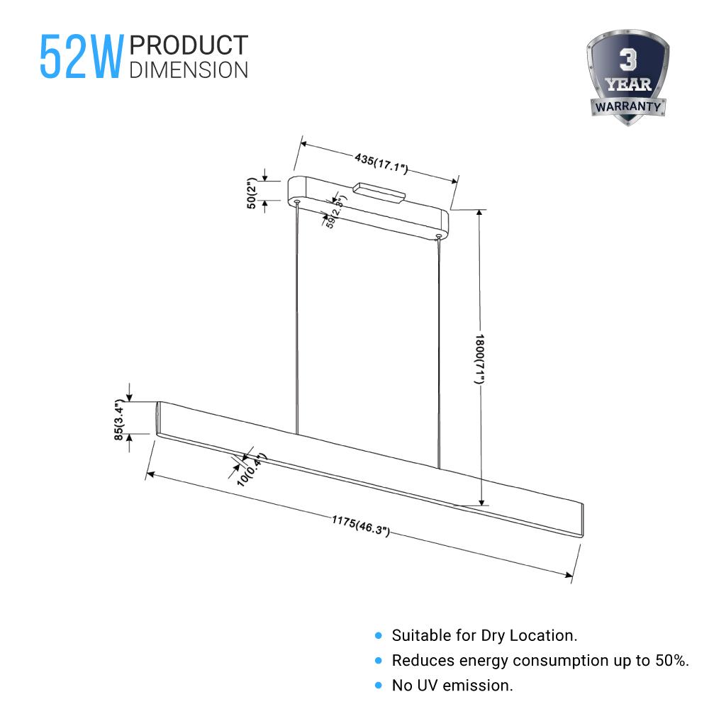 Linear LED Pendant Mount Lighting Fixture in Brushed brown Body Finish, 52W, 3000K, 2600LM, Dimmable